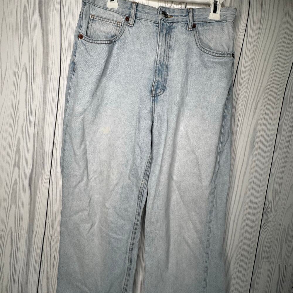 Zara Wide Leg Jeans High Waist Frayed Raw Hem Light Wash Distressed Size 10